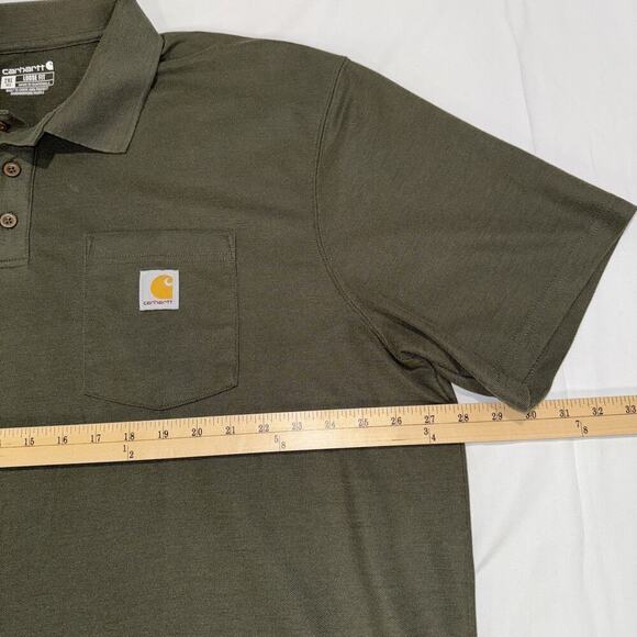 Carhartt Polo Shirt Mens XL Green Loose Fit Pocket Workwear Outdoor Classic - Picture 6 of 9